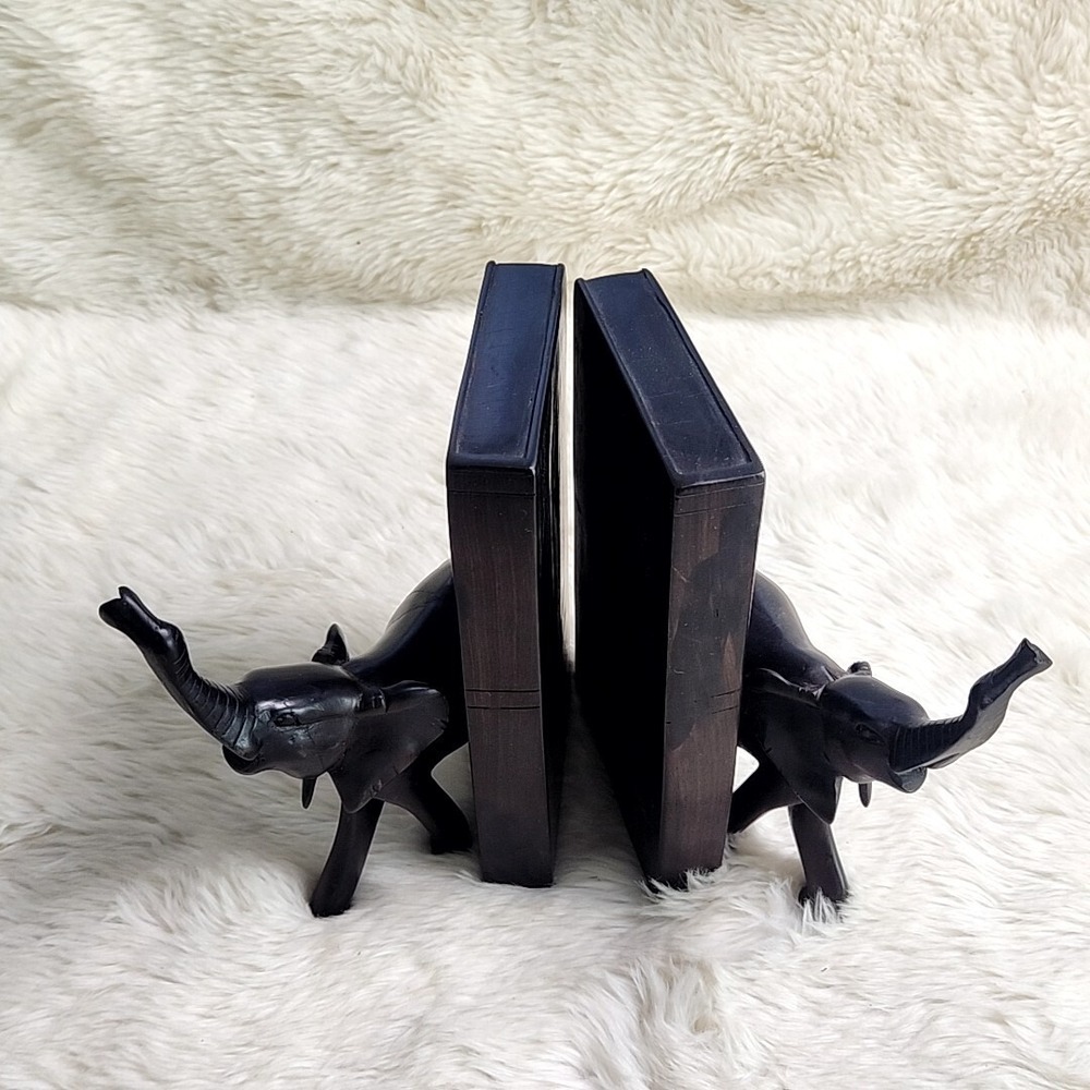 Vintage‎ Hand Carved Wooden Elephant Bookends